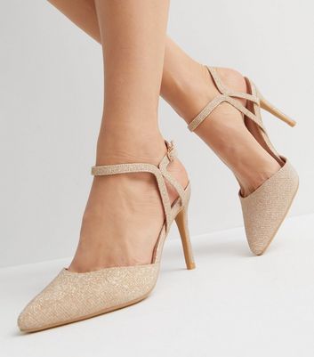 Gold Glitter Mid Block Heel Sandals | New Look