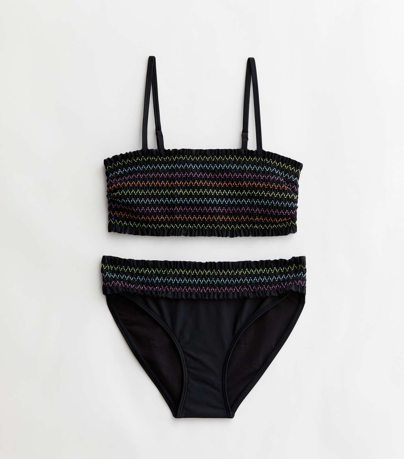 Girls Black Shirred Bandeau Bikini Set