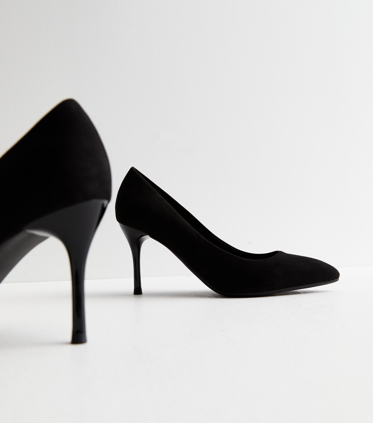 Women's Wide Fit Black Suedette Stiletto Court Shoes Vegan New Look