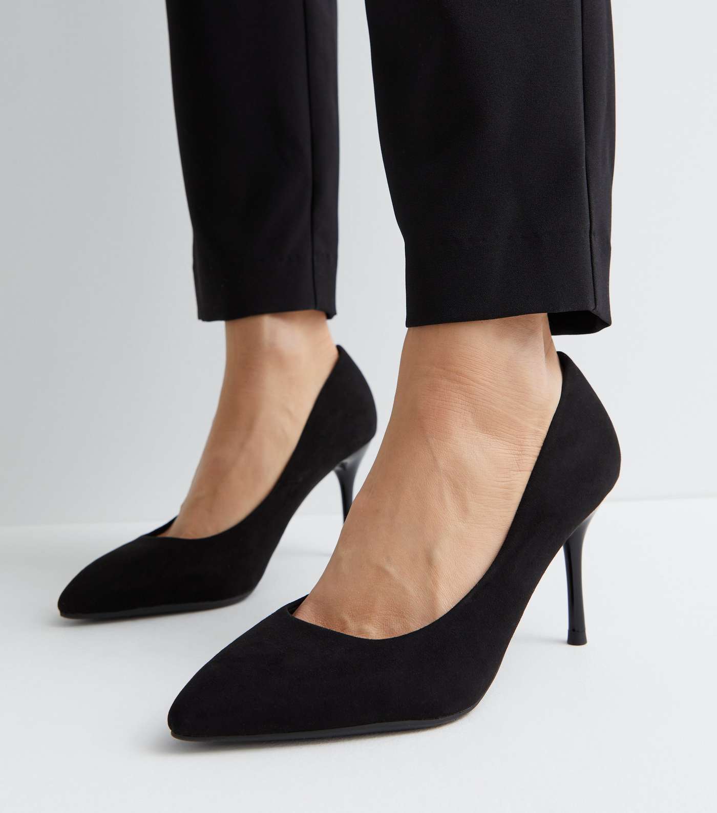 Wide Fit Black Suedette Stiletto Court Shoes Image 2