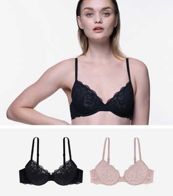 Dorina 2 Pack Black and Pale Pink Lace Non Padded Bras