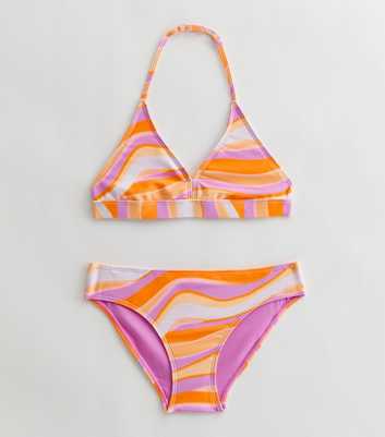 Girls Purple Swirl Triangle Halter Bikini Top and Bottoms Set