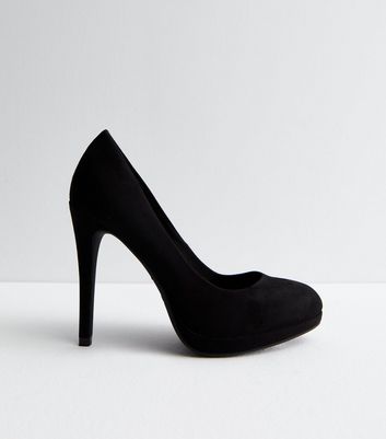 Black Suedette Platform Stiletto Heel Court Shoes