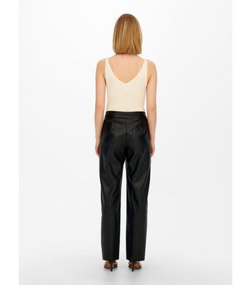 JDY Black Leather-Look Tailored Trousers New Look