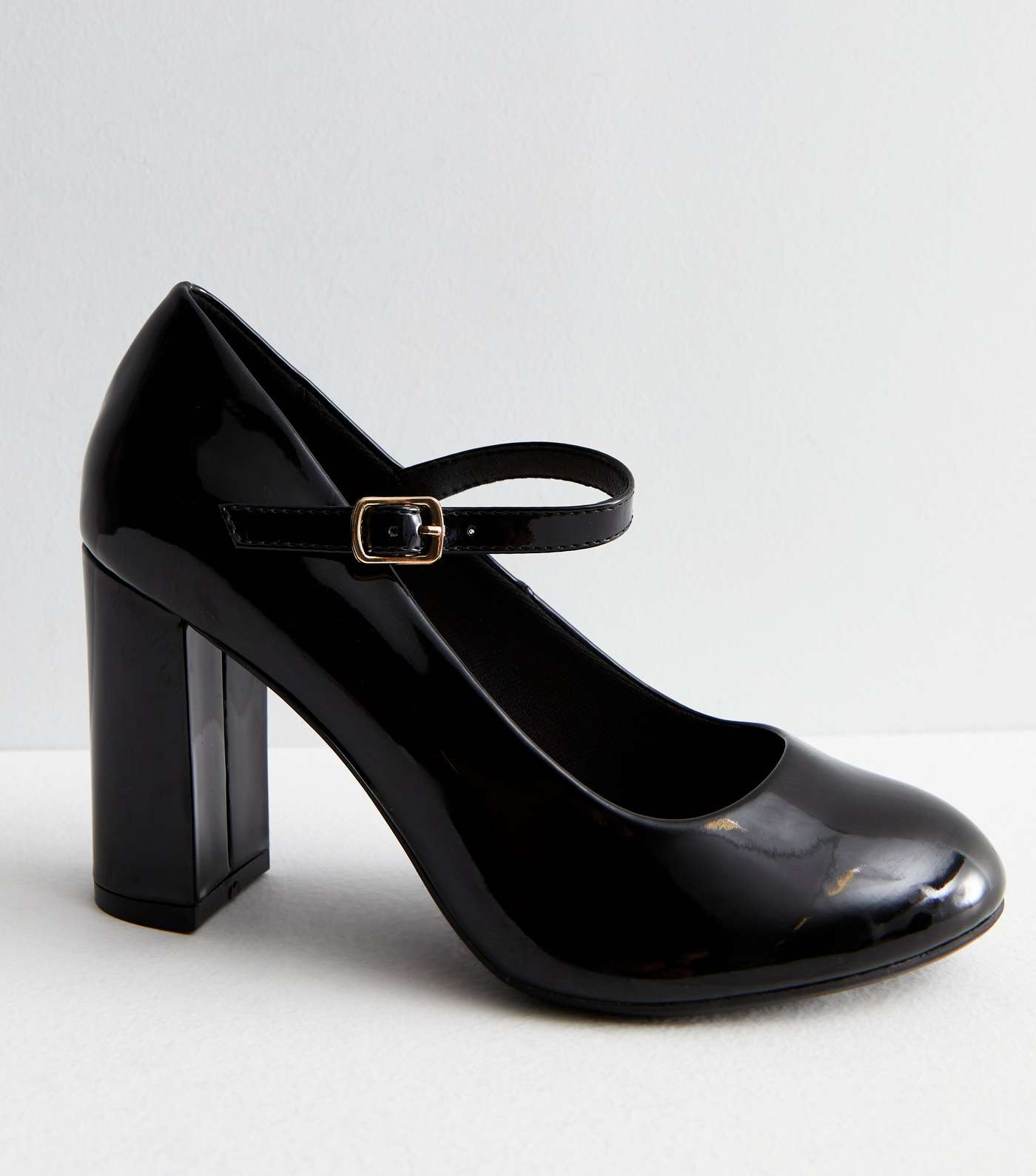 Wide Fit Black Patent Block Heel Mary Jane Shoes Image 4