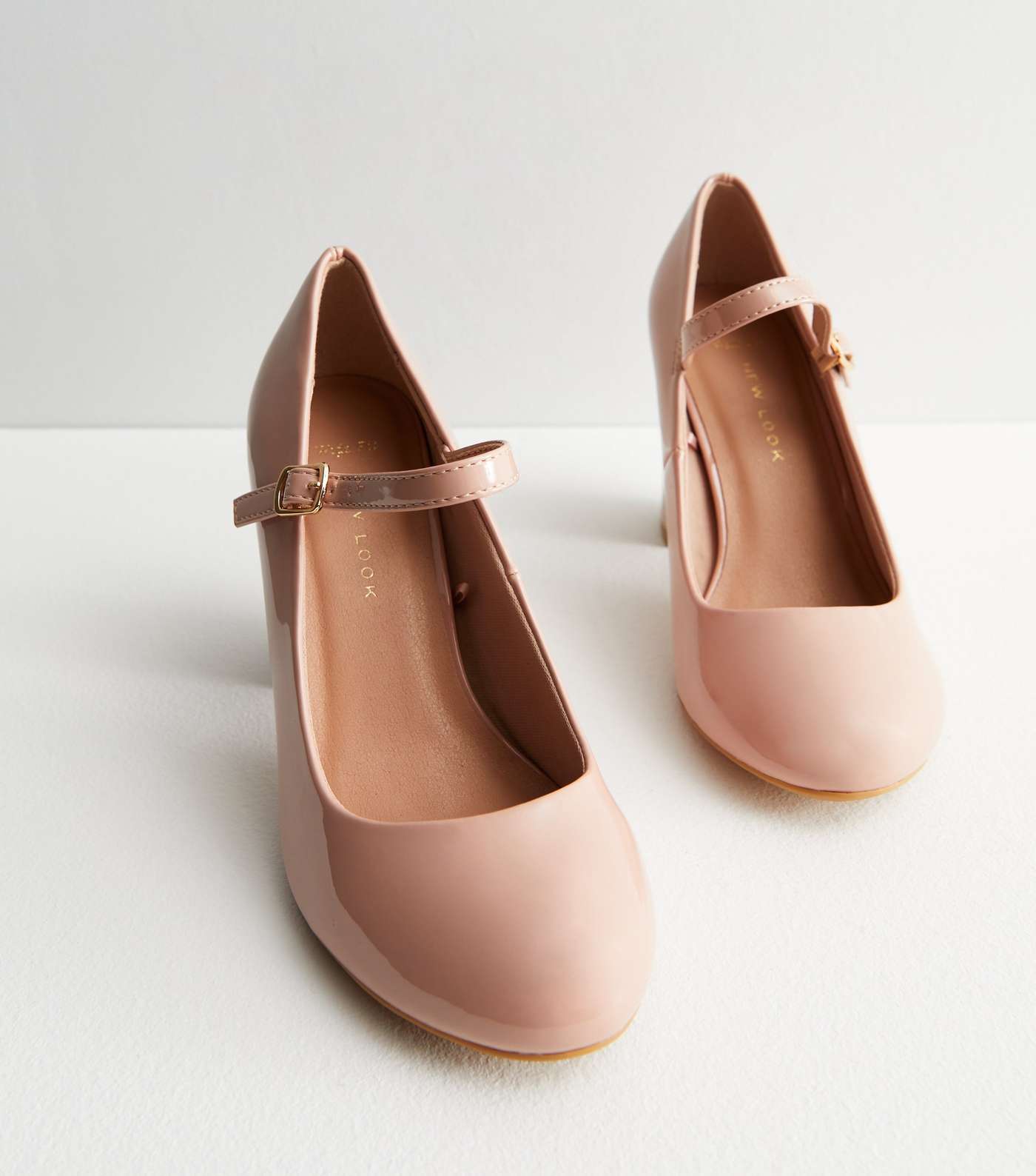 Wide Fit Pale Pink Patent Block Heel Mary Jane Shoes Image 3