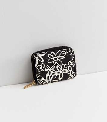 Black Floral Leather-Look Small Purse