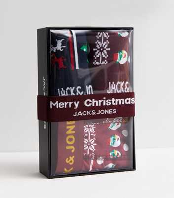 Jack & Jones Burgundy Christmas Boxers and Socks Gift Set