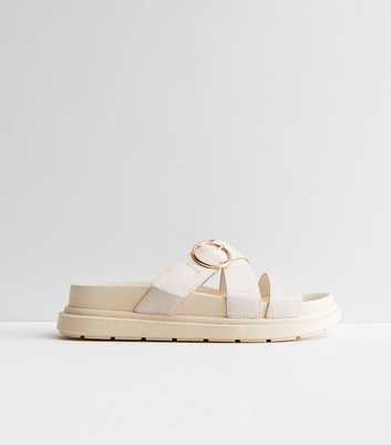 Off White Faux Croc Buckle Chunky Sliders