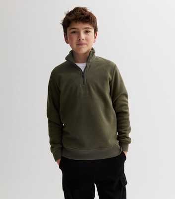 Jack & Jones Junior Khaki Zip High Neck Sweatshirt