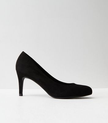 Black Suedette Mid Stiletto Heel Court Shoes | New Look