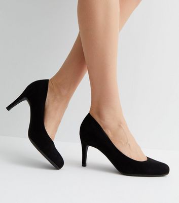 Black Suedette Mid Stiletto Heel Court Shoes New Look