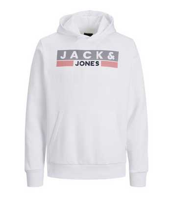 Jack & Jones Junior White Pocket Front Logo Hoodie