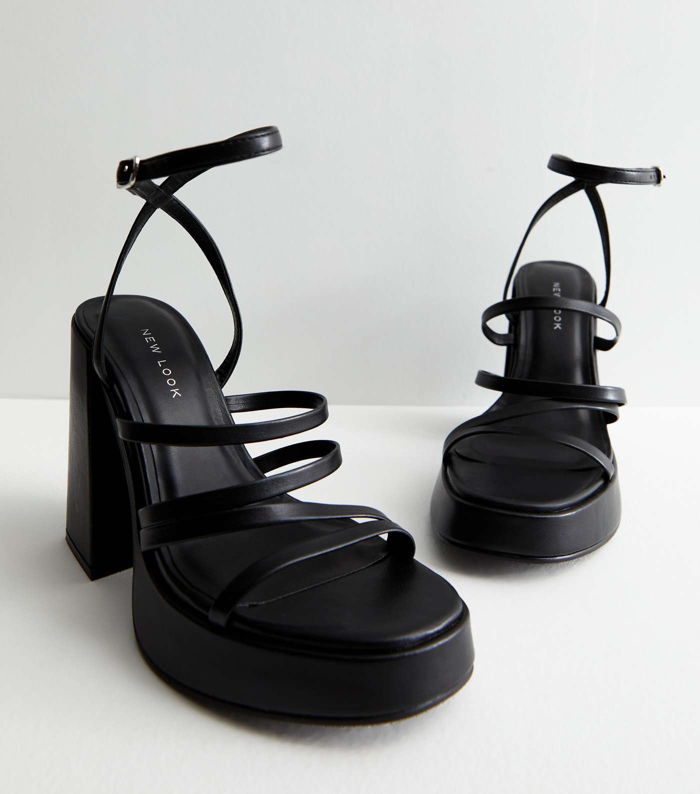 Black Leather-Look Strappy Platform Block Heel Sandals Image 3