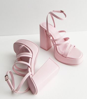 Pink Leather Look Strappy Platform Block Heel Sandals New Look