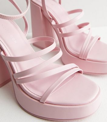 Pink Leather-Look Strappy Platform Block Heel Sandals | New Look
