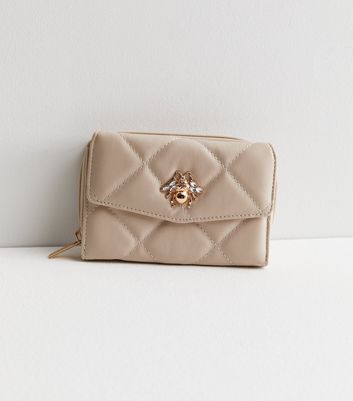 Cream Quilted Leather Look Bee Midi Purse New Look