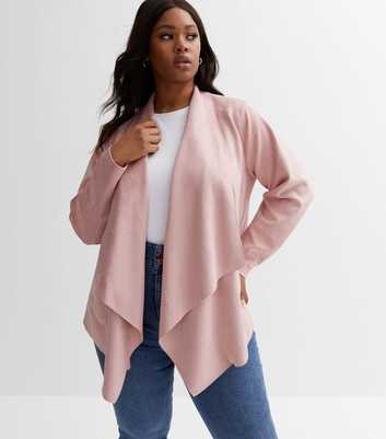 Curves Mid Pink Suedette Waterfall Jacket