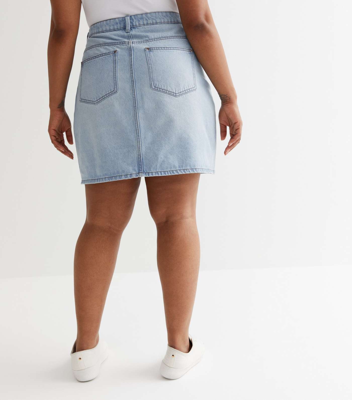 Curves Pale Blue Denim High Waist Mini Skirt Image 3