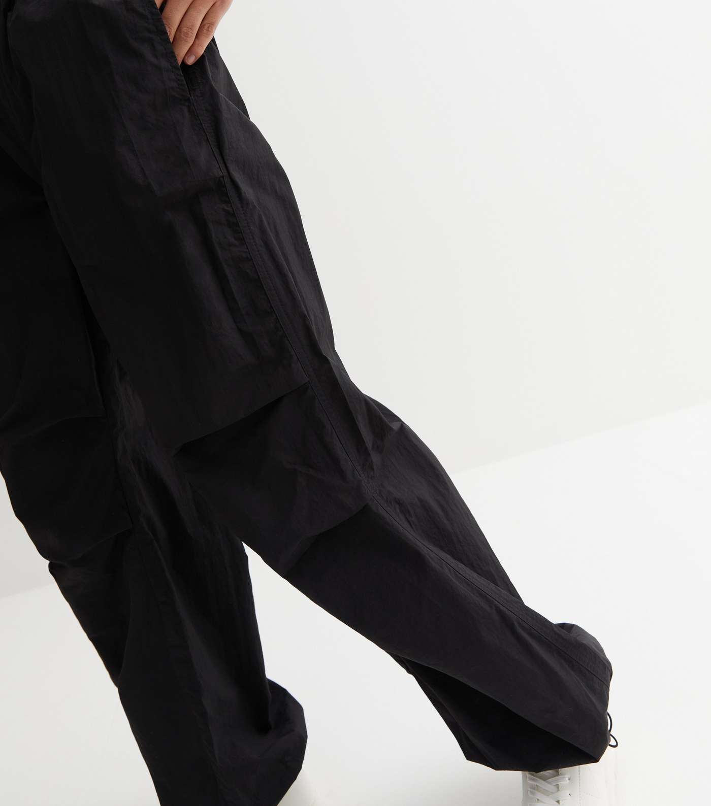 Black Nylon Oversized Parachute Trousers Image 3