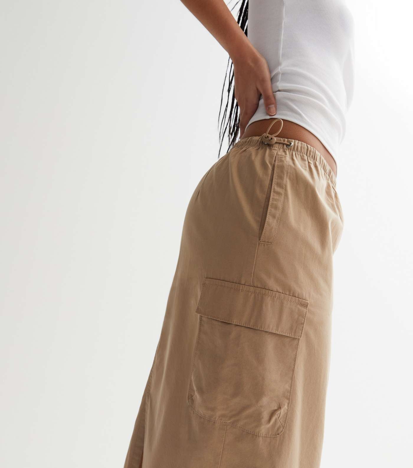 Stone Cotton Cargo Pocket Parachute Midaxi Skirt Image 2