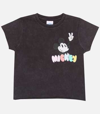Popgear Dark Grey Acid Wash Mickey Mouse Logo T-Shirt