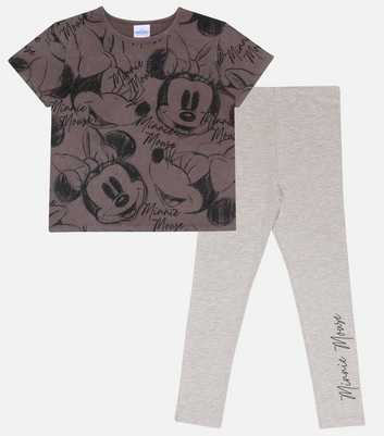 Popgear Grey Short Sleeve Pyjama Set with Minnie Mouse Print