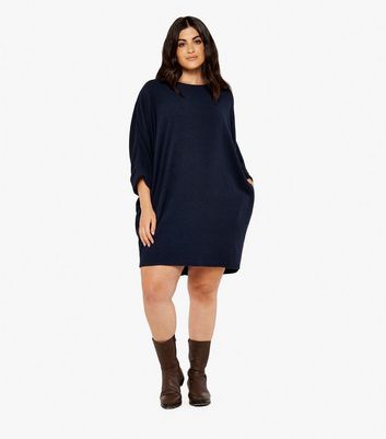 Apricot Curves Navy Soft Ribbed Knit Mini Dress | New Look