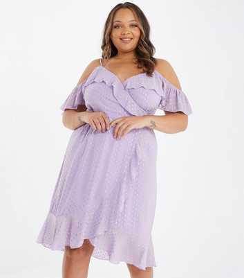QUIZ Curves Lilac Metallic Spot Frill Midi Wrap Dress