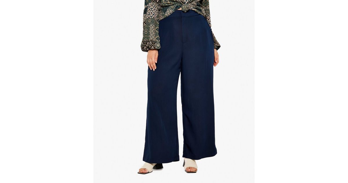 Apricot Curves Navy Soft Touch Wide Leg Trousers | New Look