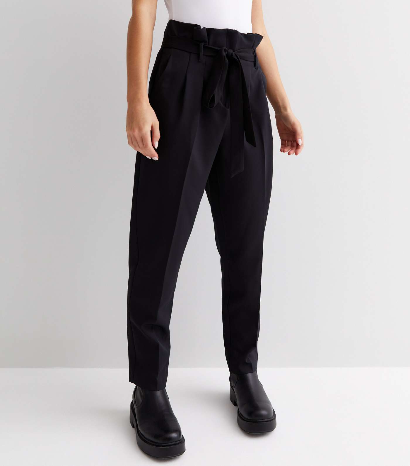 Petite Black Paperbag Trousers Image 2