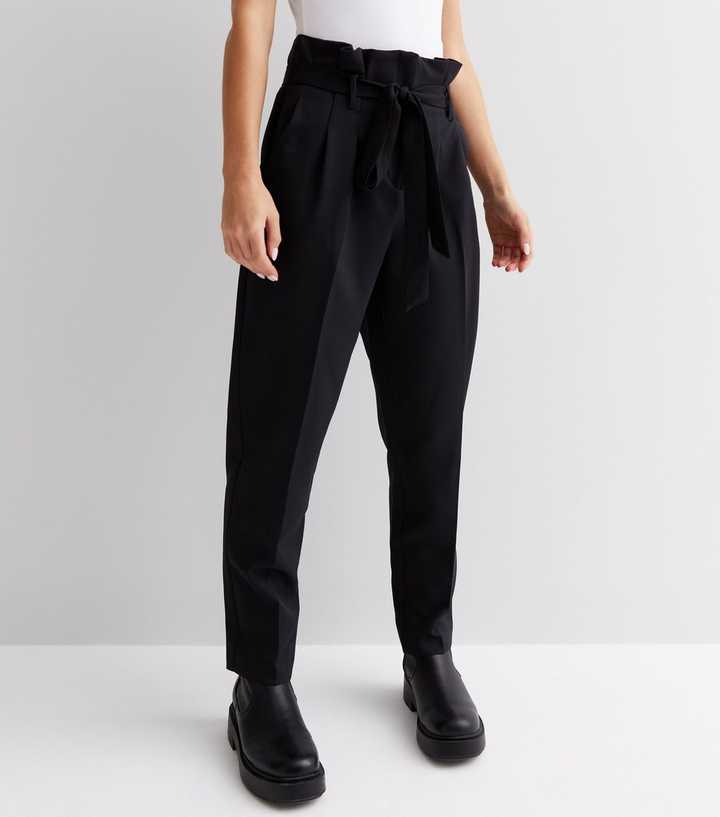 New Look Petite tie waist trouser in black