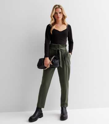 Petite Khaki Paperbag Trousers