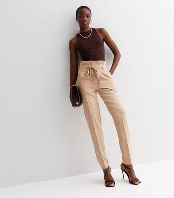 Tall Stone Paperbag Trousers New Look