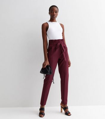 Red Cropped Paperbag Trousers  In The Style