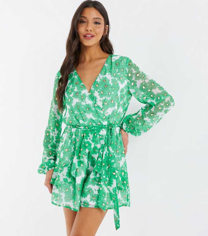 newlook.com | Green Floral Tie Waist Jumpsuit