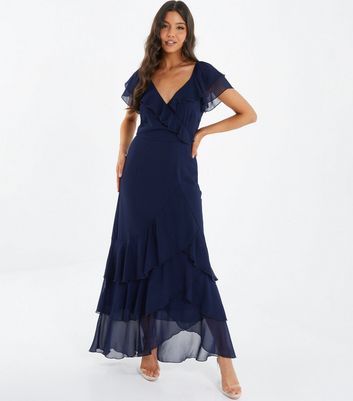 QUIZ Navy Chiffon Tiered Hem Maxi Dress