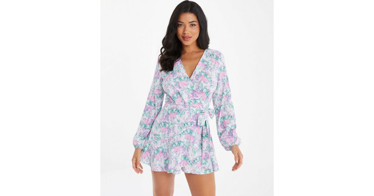 QUIZ Multicoloured Abstract Long Sleeve Wrap Playsuit New Look