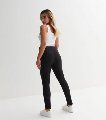 Black stretch slim leg belted trousers hotsell