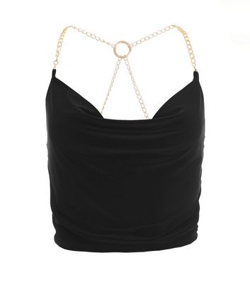 QUIZ Black Chain Cowl Neck Crop Top