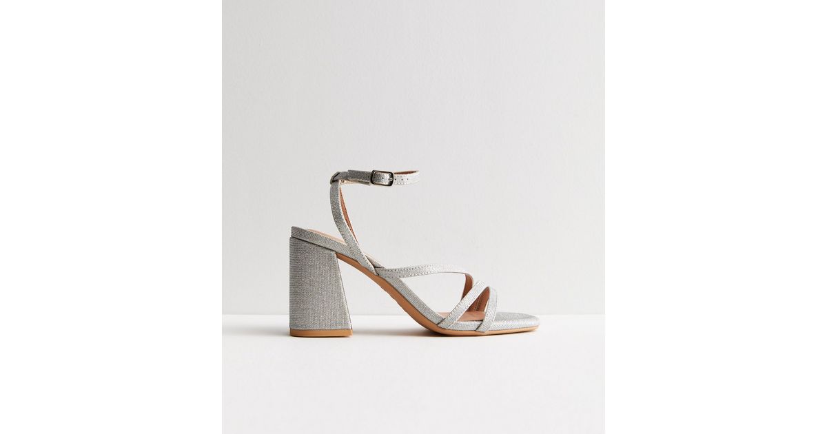 Silver Glitter Strappy Block Heel Sandals New Look
