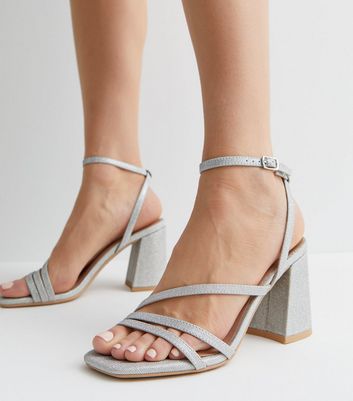 Womens Ankle Strap Block Heel Sandals Silver | Black high heels, Ankle  strap heels, Heels