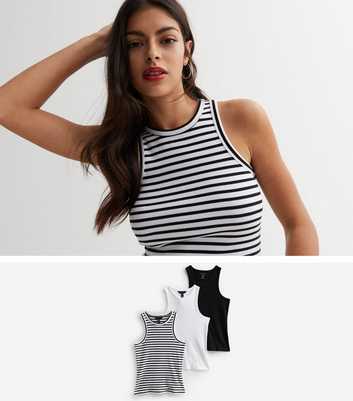 3 Pack White and Black Stripe Jersey Racer Vests