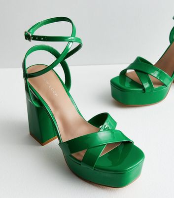 Green Leather-Look Strappy Block Heel Sandals | New Look