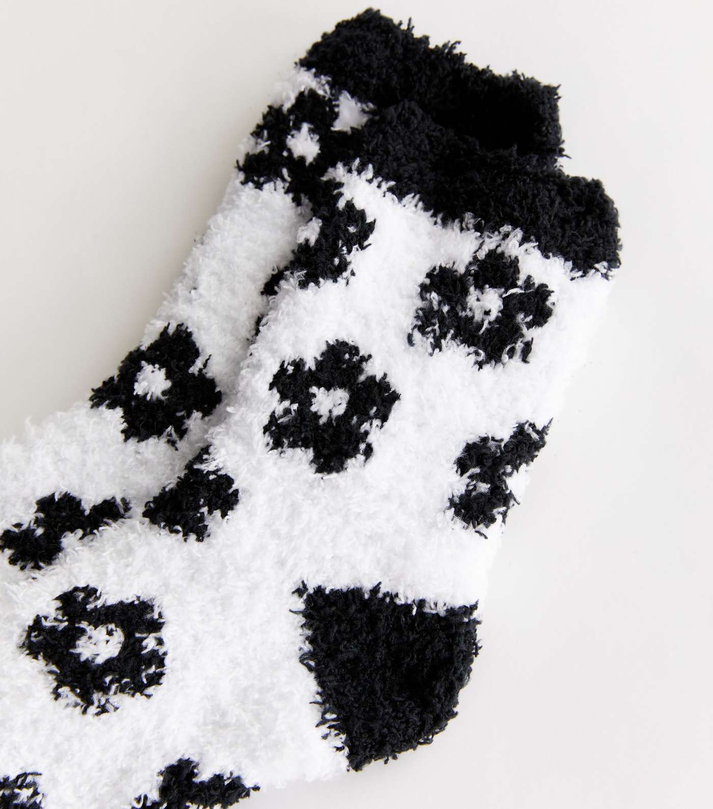 Black Retro Floral Fluffy Socks Image 2