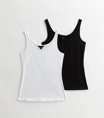2 Pack Black and White Jersey Vests New Look
