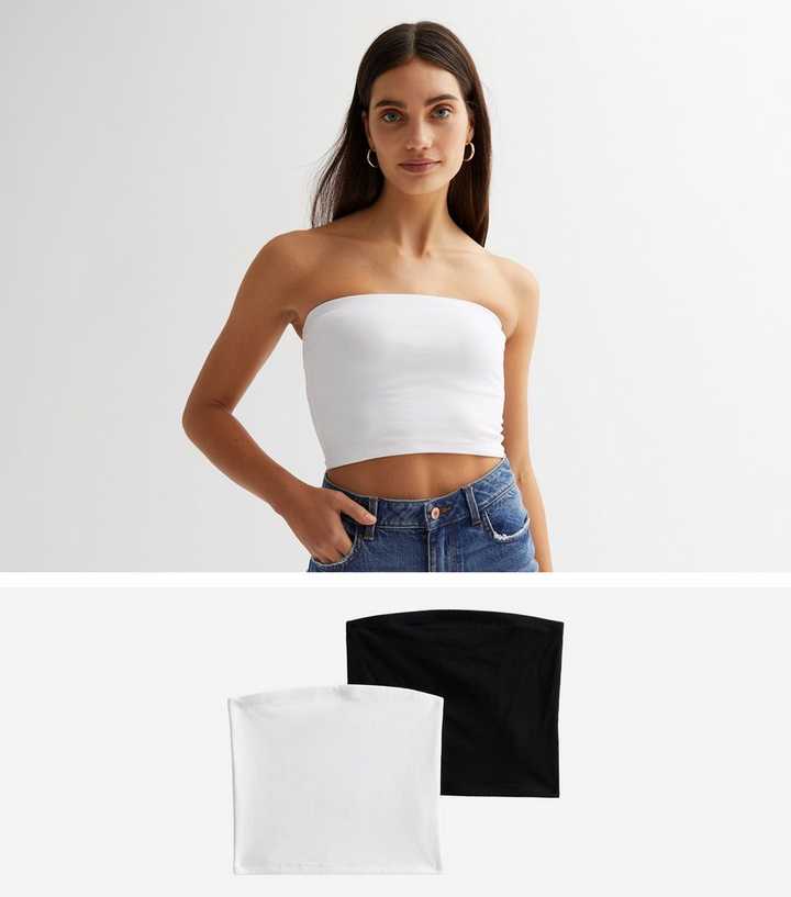 2 Pack Black and White Bandeau Crop Tops