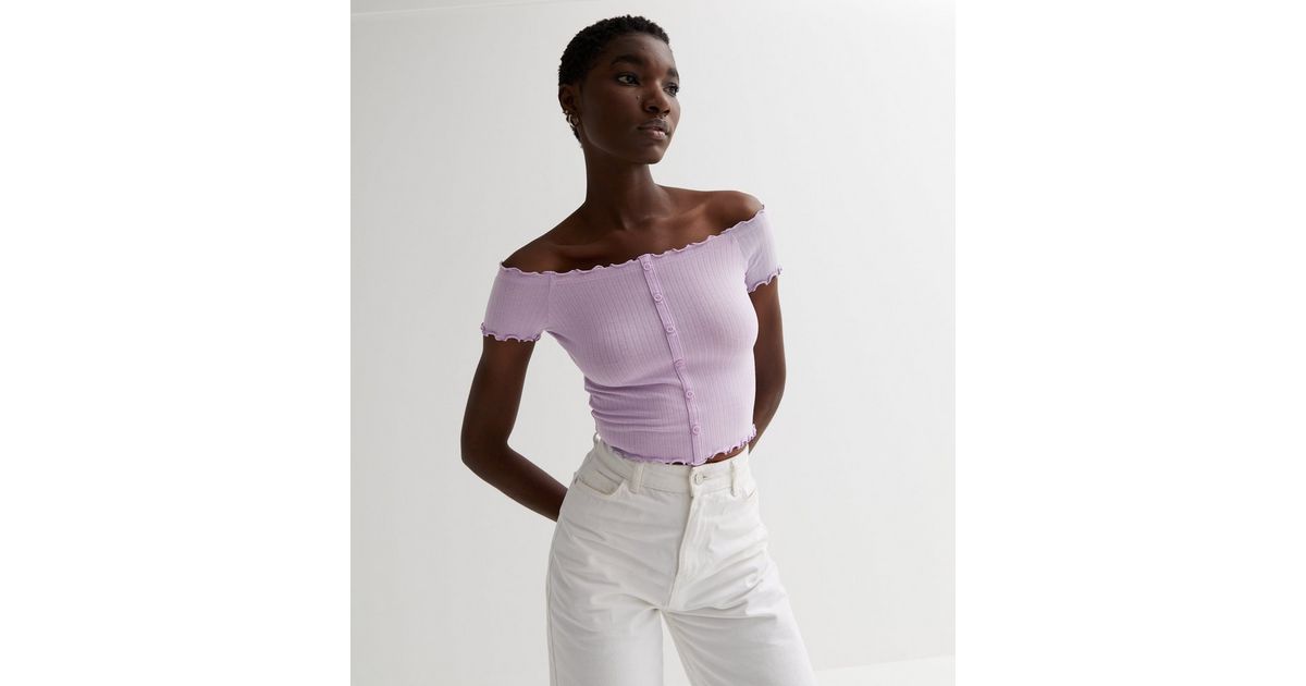 432 Lilac Jersey Top with Eyelet Trim and Flower Detail