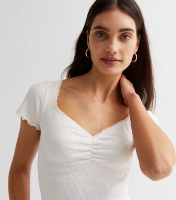 RoseSeek Women's Long Sleeve Sweetheart Neck T-Shirt - Ribbed Knit Slim Fit Tee Top For Casual & Dressy Outfits