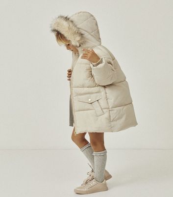 Zippy Cream Faux Fur Hooded Puffer Jacket